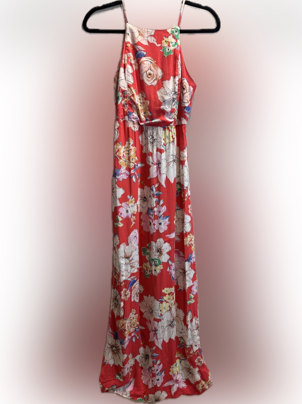 Band of Gypsies Coral Floral Halter Maxi Dress Small